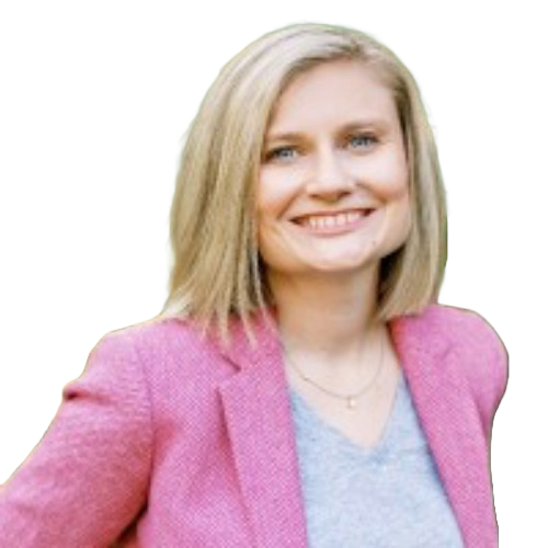 A blonde, professional woman in a pink blazer.